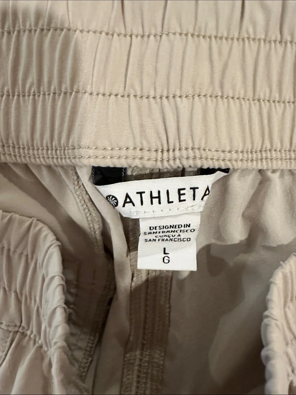 Athleta Light Beige Elastic-Waist Athletic Shorts